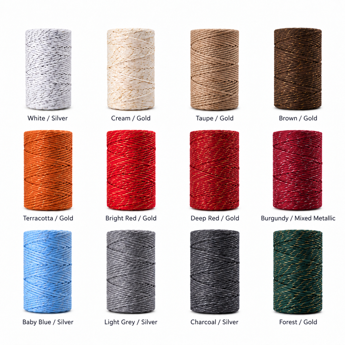 Macramé Cord with Metallic Thread 2mm Single Twist 50m Spool